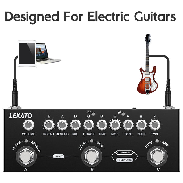 LEKATO Electric Guitar Bass Acoustic Guitar Multi-Effect Pedal 9 Preamp 8 IR CAB 5 Effects