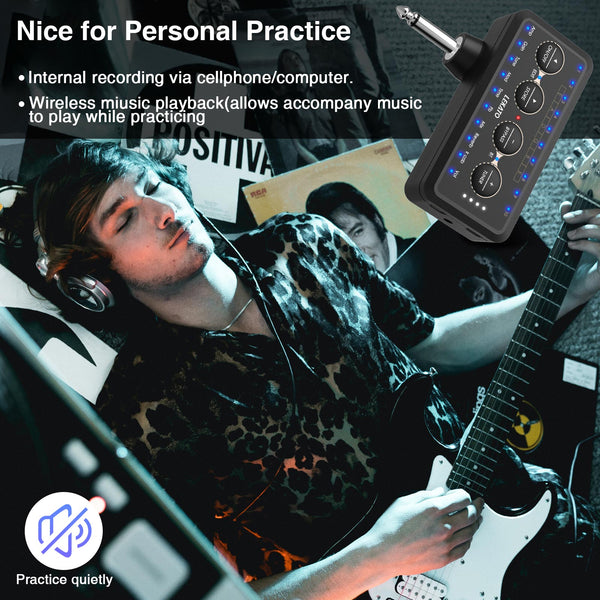LEKATO Mini amplificador de guitarra, amplificador de guitarra eléctrica  recargable de 5 W, efectos limpios y verdrive, amplificador de guitarra
