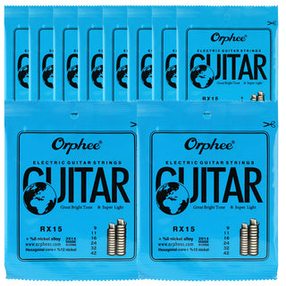 10 Pack Orphee Electric Guitar Strings RX-15/17/19 Extra /Super Light Medium
