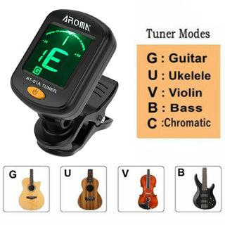1pack AROMA Clip-on Guitar Tuners LCD Display 440Hz For Chromatic Bass Ukulele