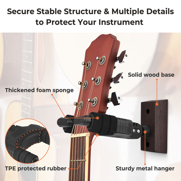 LEKATO 1pair Wall Mount Guitar Hangers Adjustable Hook Holder Instrument Display