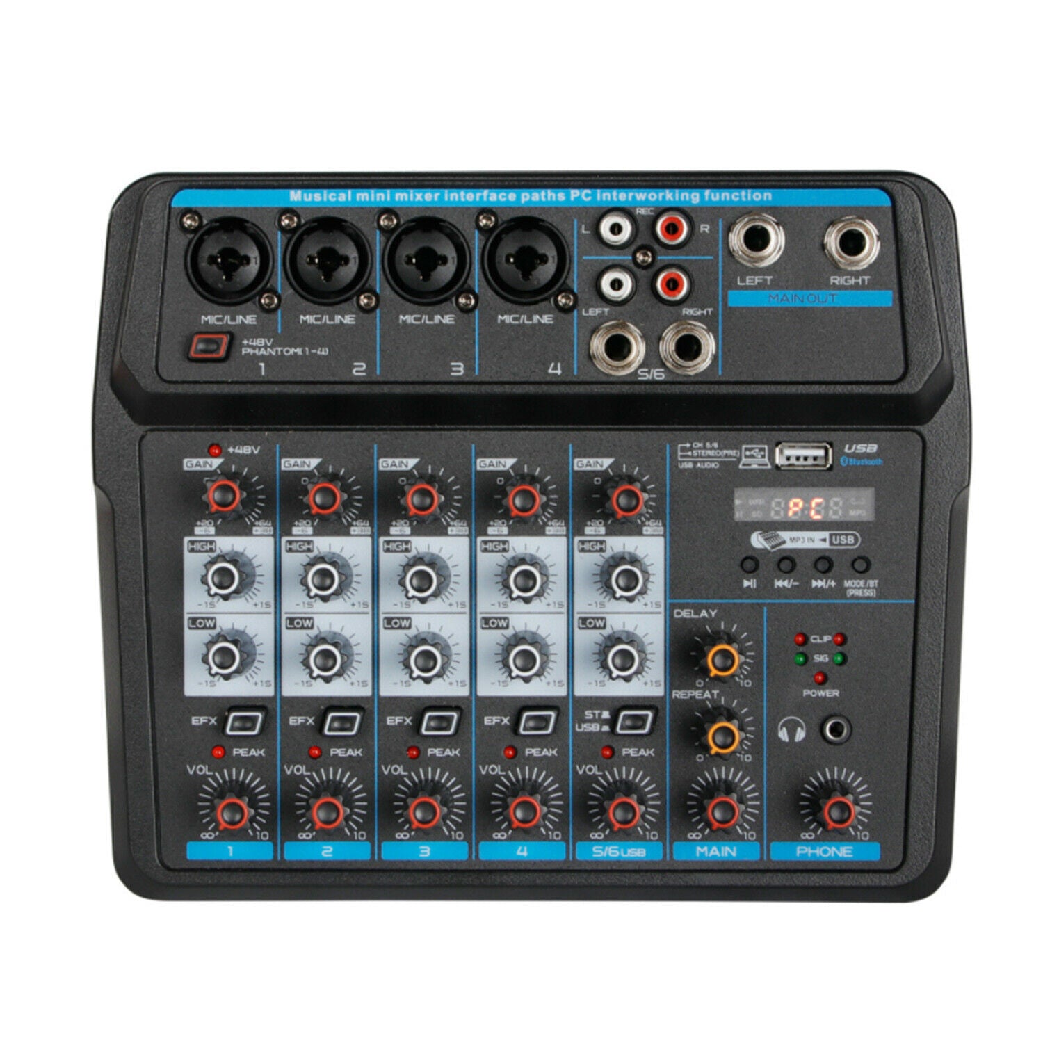 6 Channels Sound Mixing Mixer Audio DJ Console Live Recording