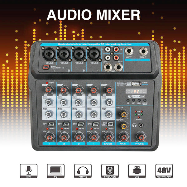 6-Channels Sound Mixing Mixer Audio DJ Console Live Recording