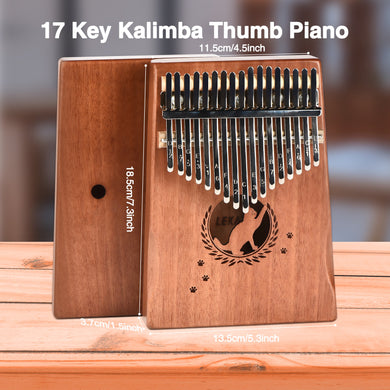 Kalimba 17 Key Thumb Piano Wood Mahogany with Tuner Hammer Music Instrument - Lovely Cat / Kitty