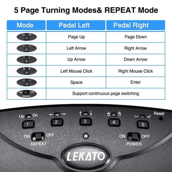 LEKATO Bluetooth Page Sheet Turner Pedal Rechargeable Wireless Silent