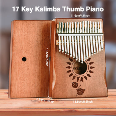 Kalimba 17 Key Thumb Piano Wood Mahogany with Tuner Hammer Music Thumb Piano - Sunflower